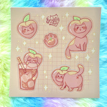 Load image into Gallery viewer, Peach Tea Cat 5x5in Sticker Sheet