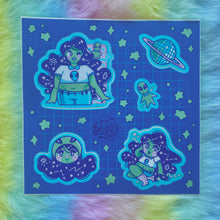 Load image into Gallery viewer, Space Babe and Alien Friend 5x5in Sticker Sheet