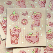 Load image into Gallery viewer, Peach Tea Cat 5x5in Sticker Sheet