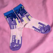 Load image into Gallery viewer, Dusk Cityscape Crew Cut Socks