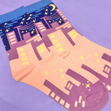 Load image into Gallery viewer, Dusk Cityscape Crew Cut Socks
