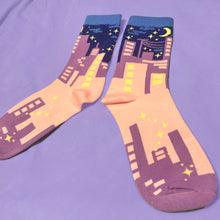 Load image into Gallery viewer, Dusk Cityscape Crew Cut Socks