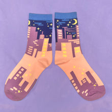 Load image into Gallery viewer, Dusk Cityscape Crew Cut Socks