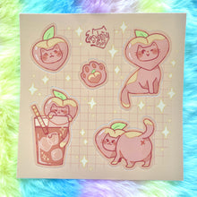 Load image into Gallery viewer, Peach Tea Cat 5x5in Sticker Sheet
