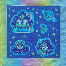 Load image into Gallery viewer, Space Babe and Alien Friend 5x5in Sticker Sheet

