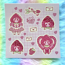 Load image into Gallery viewer, Strawberry Girl 5x5in Sticker Sheet
