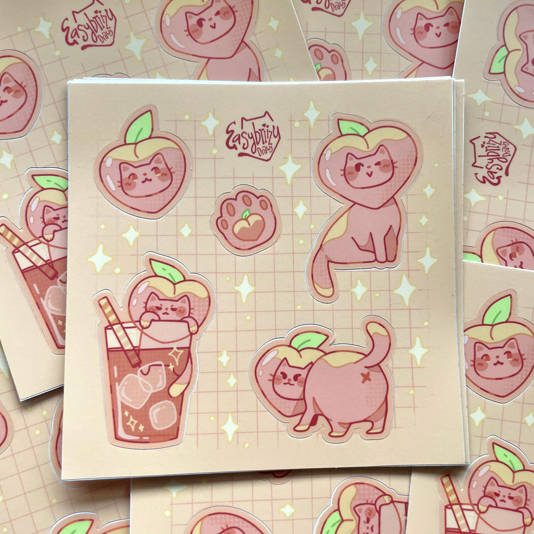 Peach Tea Cat 5x5in Sticker Sheet