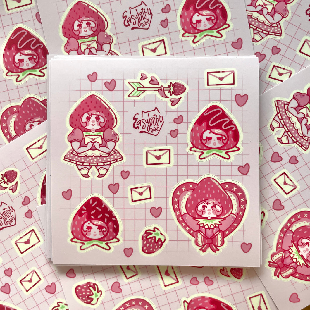 Strawberry Girl 5x5in Sticker Sheet